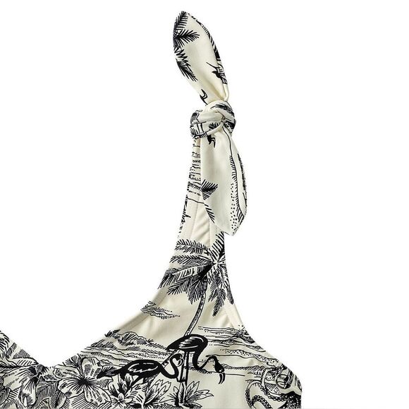 Land's End tie shoulder flutter tankini top egret white floral tropical scene 16 - Picture 2 of 5